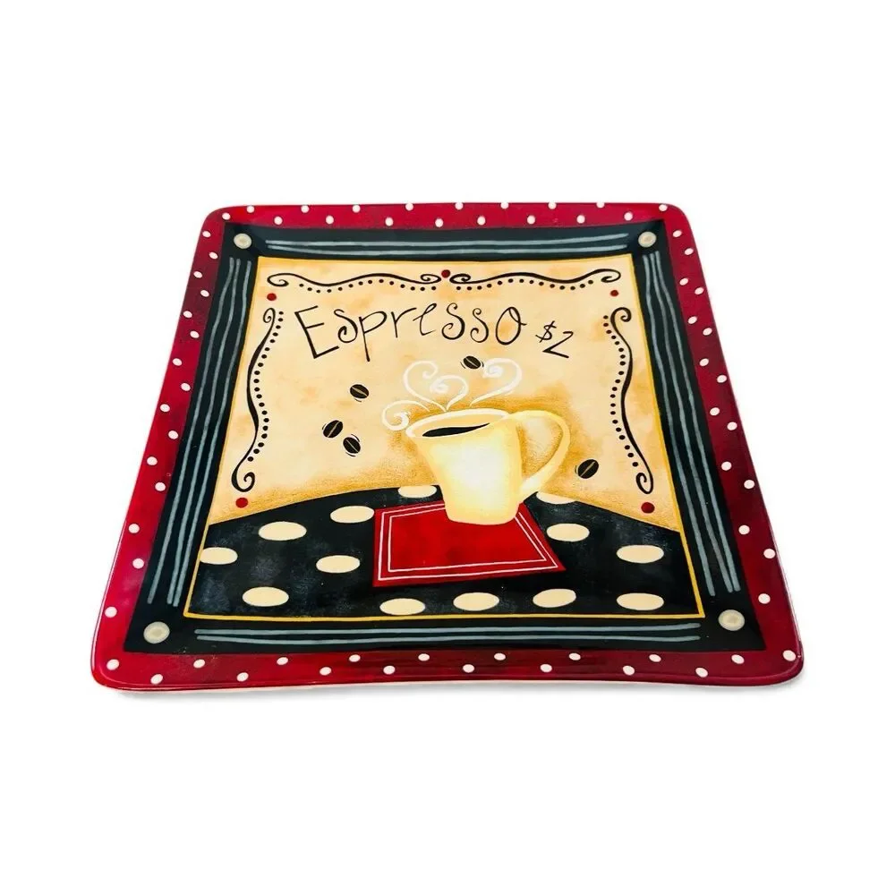 Certified International Coffee Café Espresso 11” Square Plate Discontinued